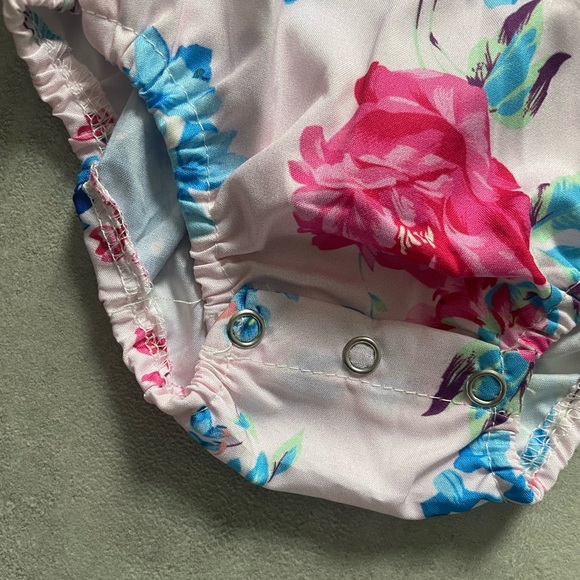 Blue Pink White Floral Baby Romper - Picture 2 of 5